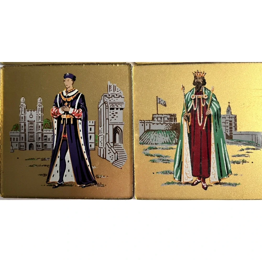 Royal British English Coaster Set 1950s REVERSE GLASS PAINTED M/I England
